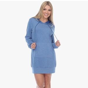 WHITE MARK Blue Longline Hoodie Pullover Hooded Sweater Dress Plus 2X